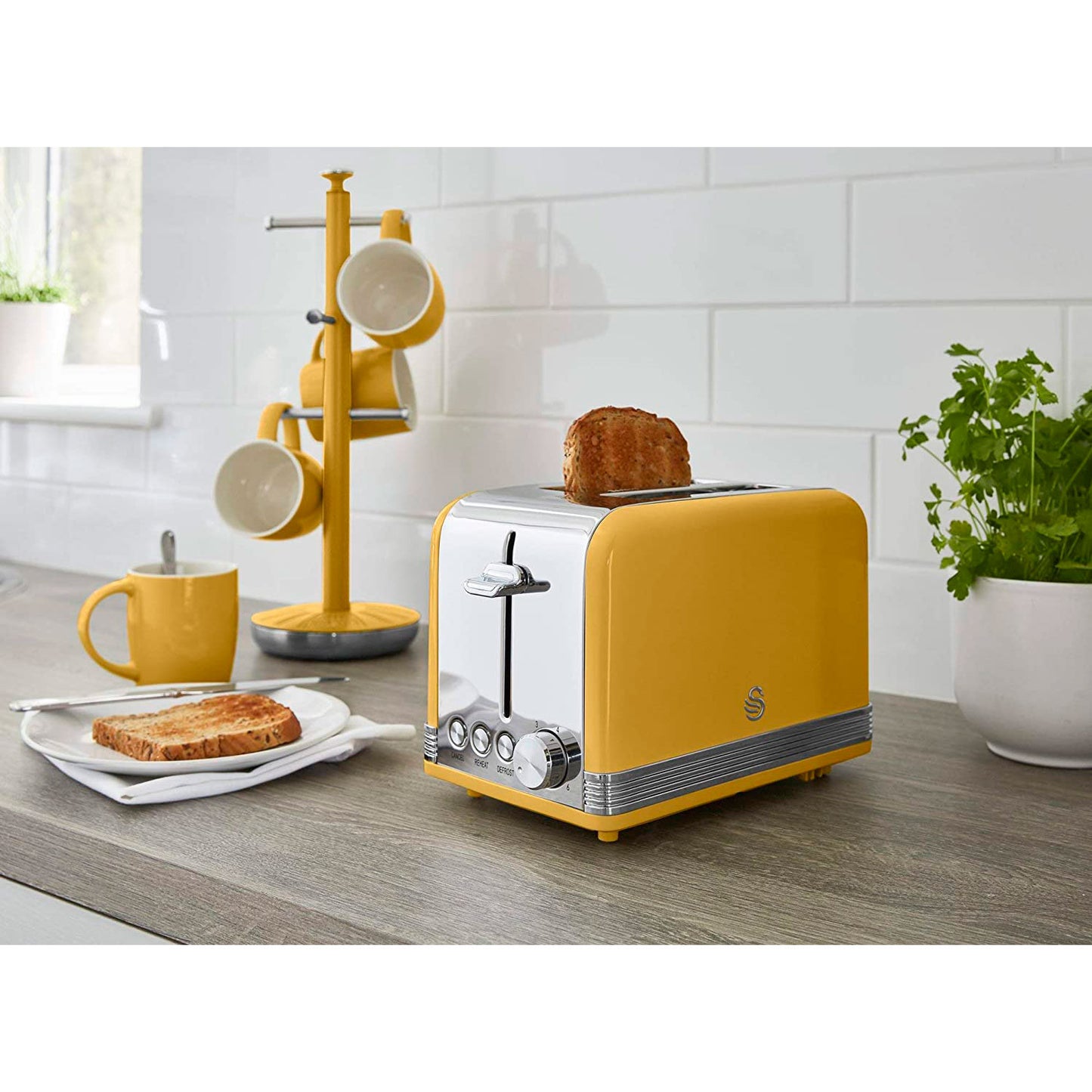 Swan Retro Set Desayuno Hervidor De Agua 1,8 L Inalámbrico, Tostadora 2 Rebanadas Anchas,vintage,stp7050yelneu,amarillo_3