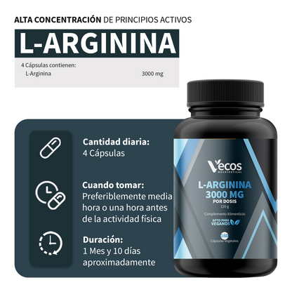L-arginina 3000 Mg Vecos 160 Cápsulas | Rendimiento Y Fuerza Muscular | Óxido Nítrico_2