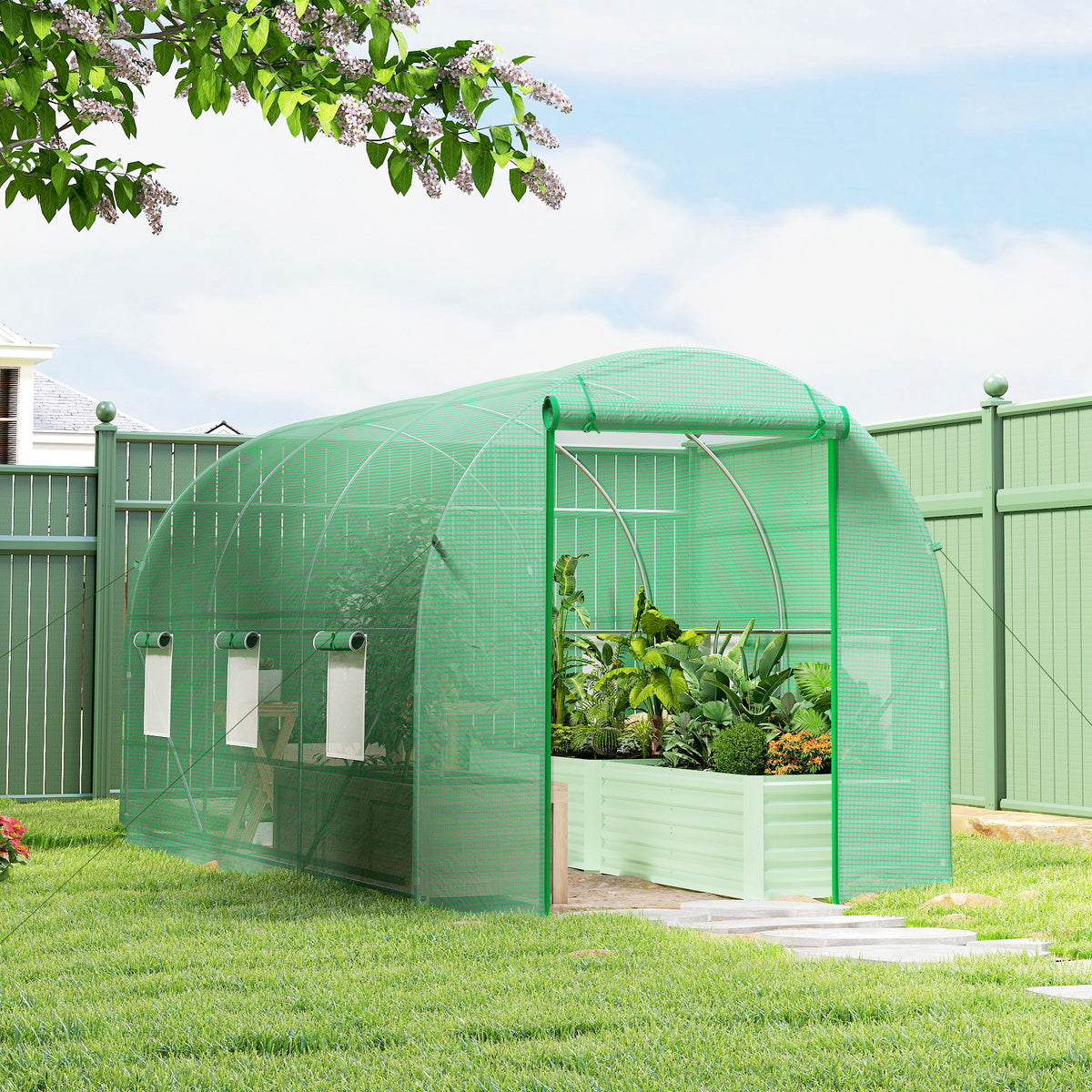 Invernadero De Túnel Con 6 Ventanas Outsunny 400x200x200 Cm Verde_1
