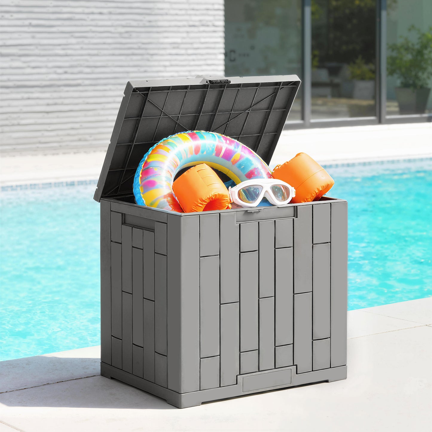 Outsunny Arcón Exterior 114l De Pp Con Cerradura Resistente Al Agua Anti-uv Gris_3