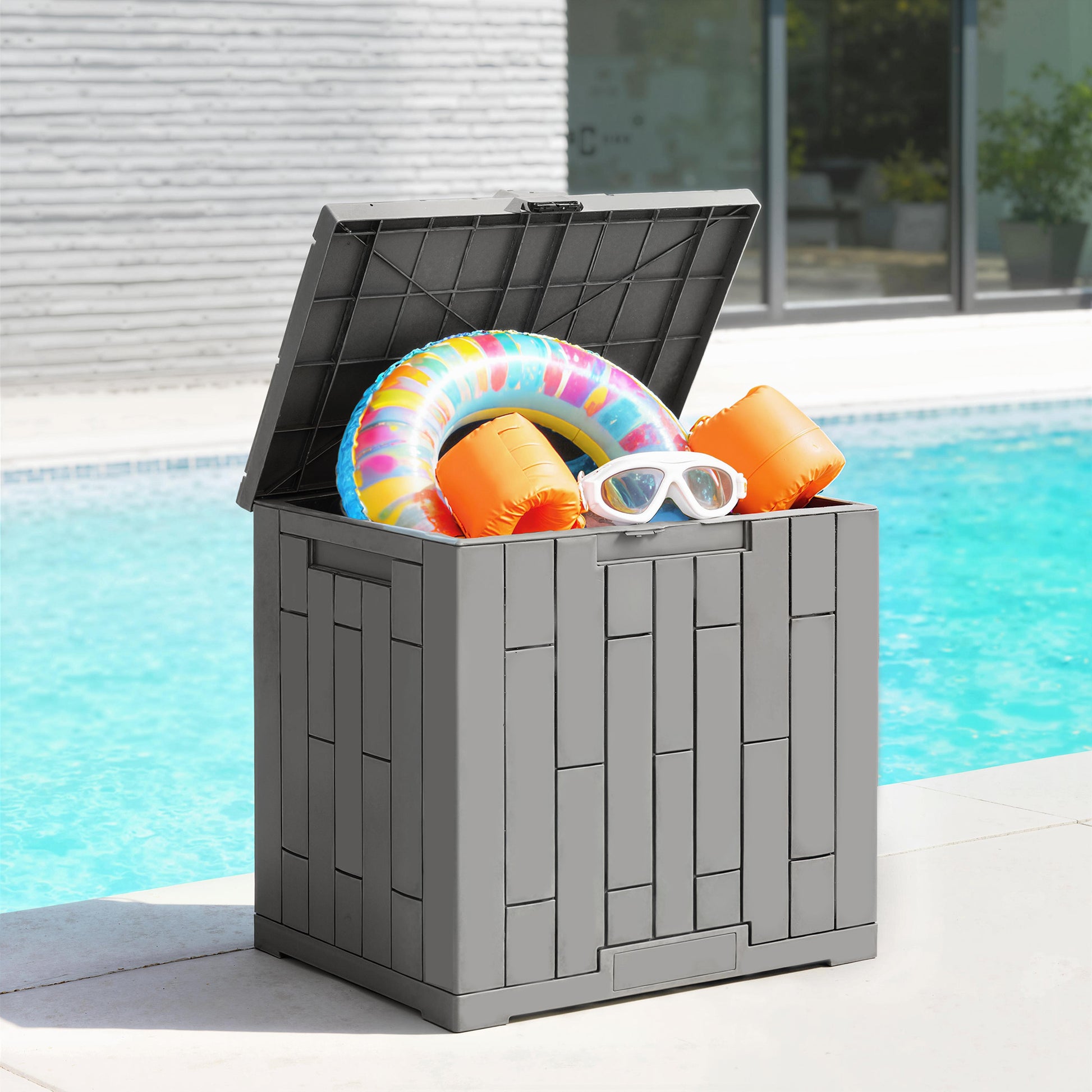 Outsunny Arcón Exterior 114l De Pp Con Cerradura Resistente Al Agua Anti-uv Gris_3