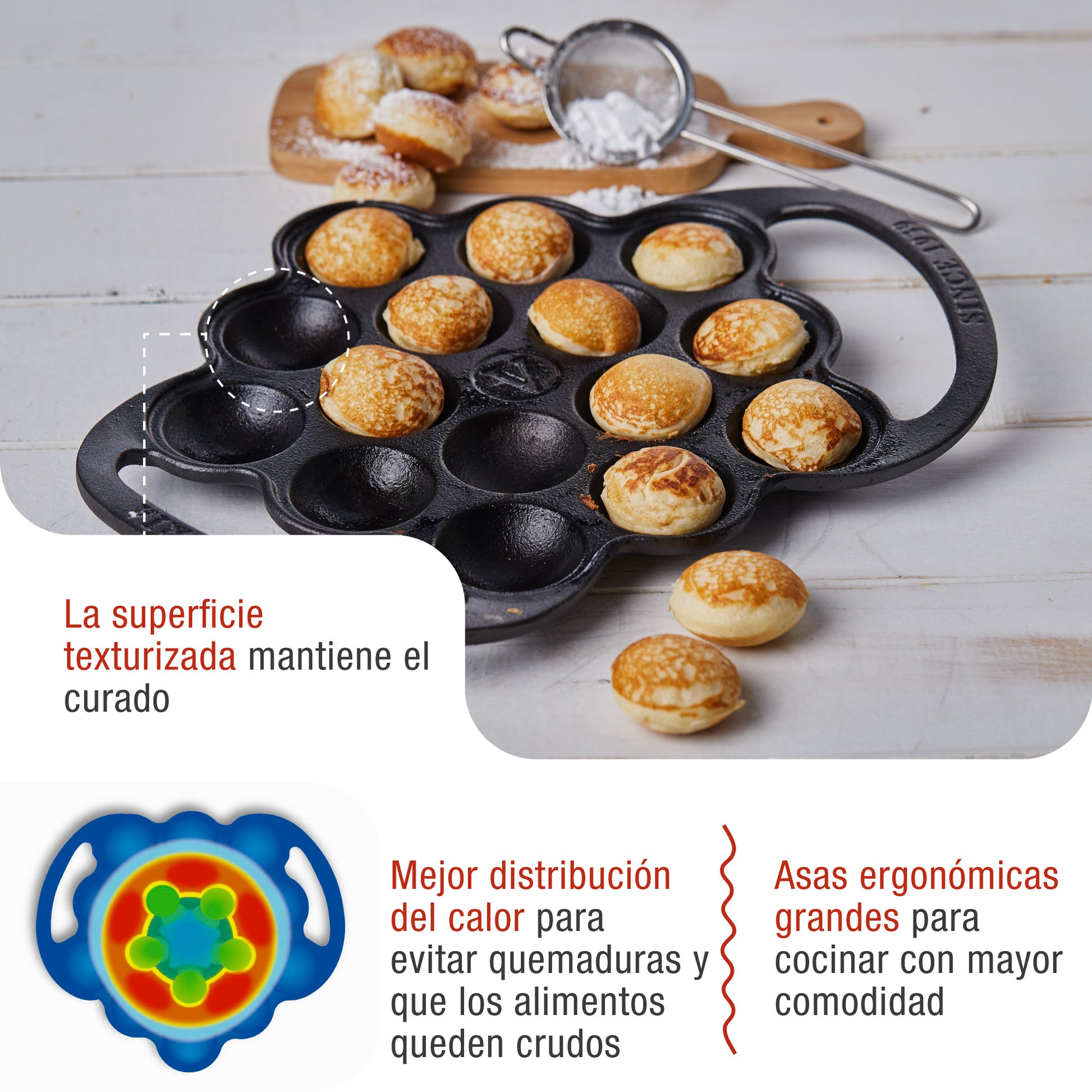 Victoria Sartén Hierro Fundido Esmaltado Mini Pancakes, Poffertjes, Provoletera Apta Inducción, Barbacoa, 39.233, Negro_2