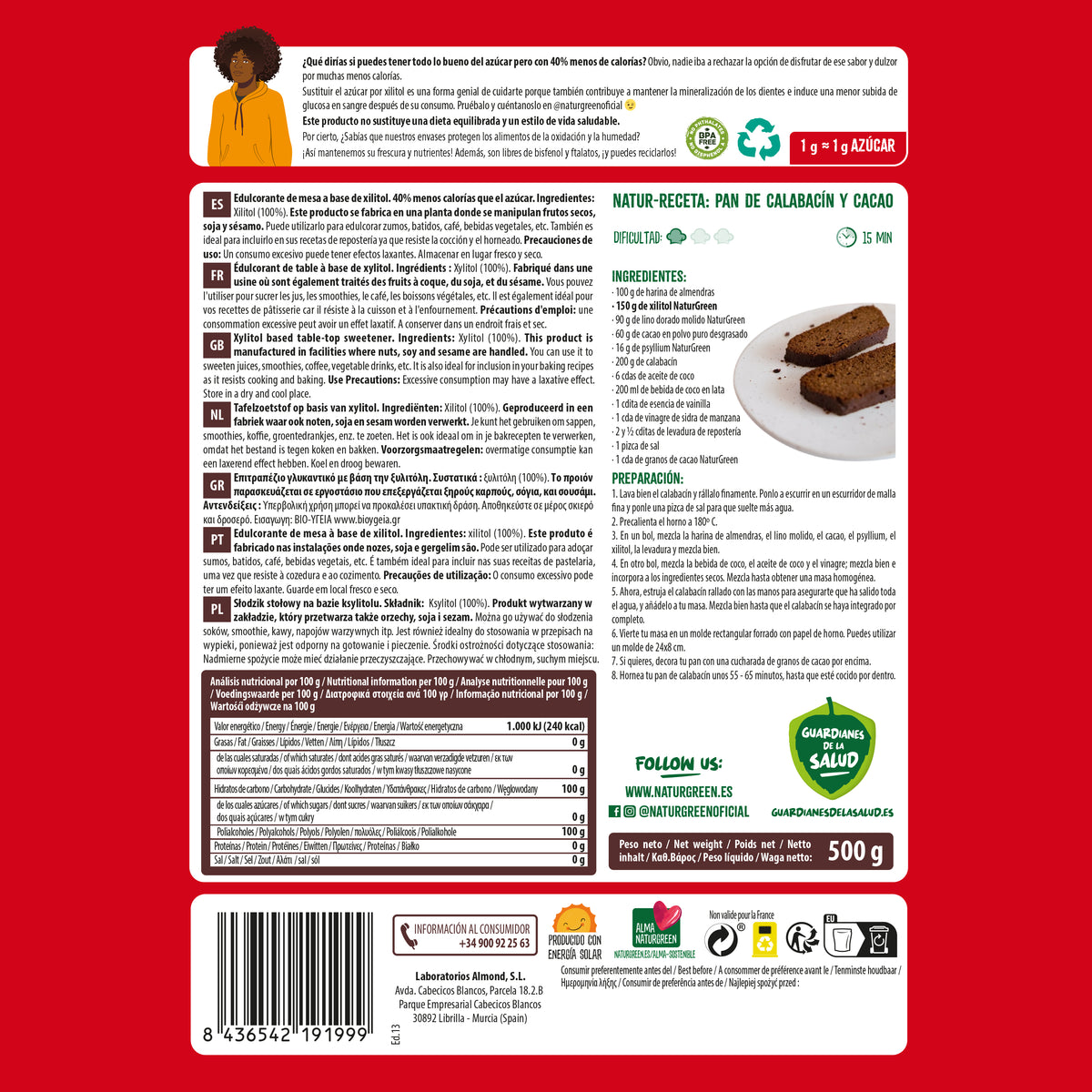 Xilitol Azúcar de Abedul Naturgreen 500 g