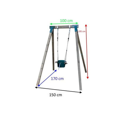 Columpio Individual De Madera Cuadrada Masgames Aiko L + Asiento Bebe Verde Oscuro.