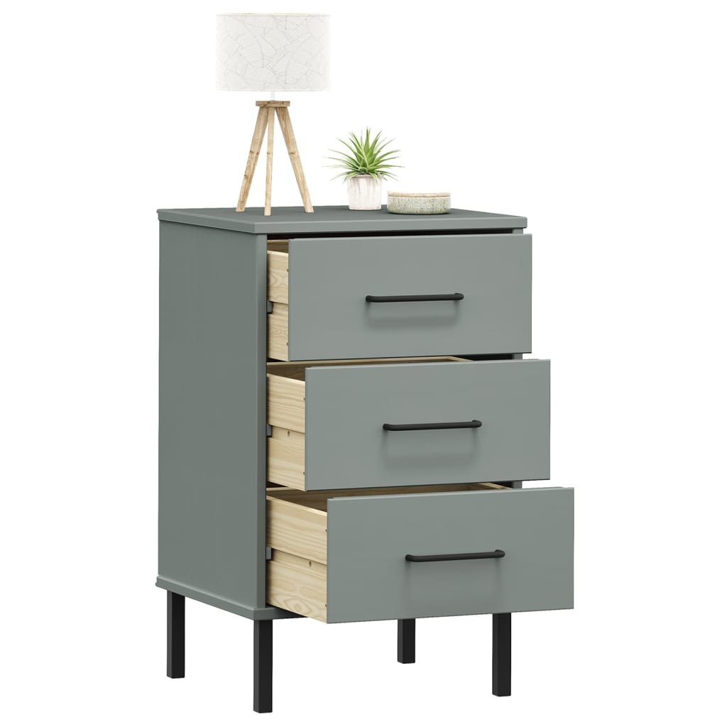 Mesita De Noche Patas De Metal Madera Maciza Pino Gris Oslo_1