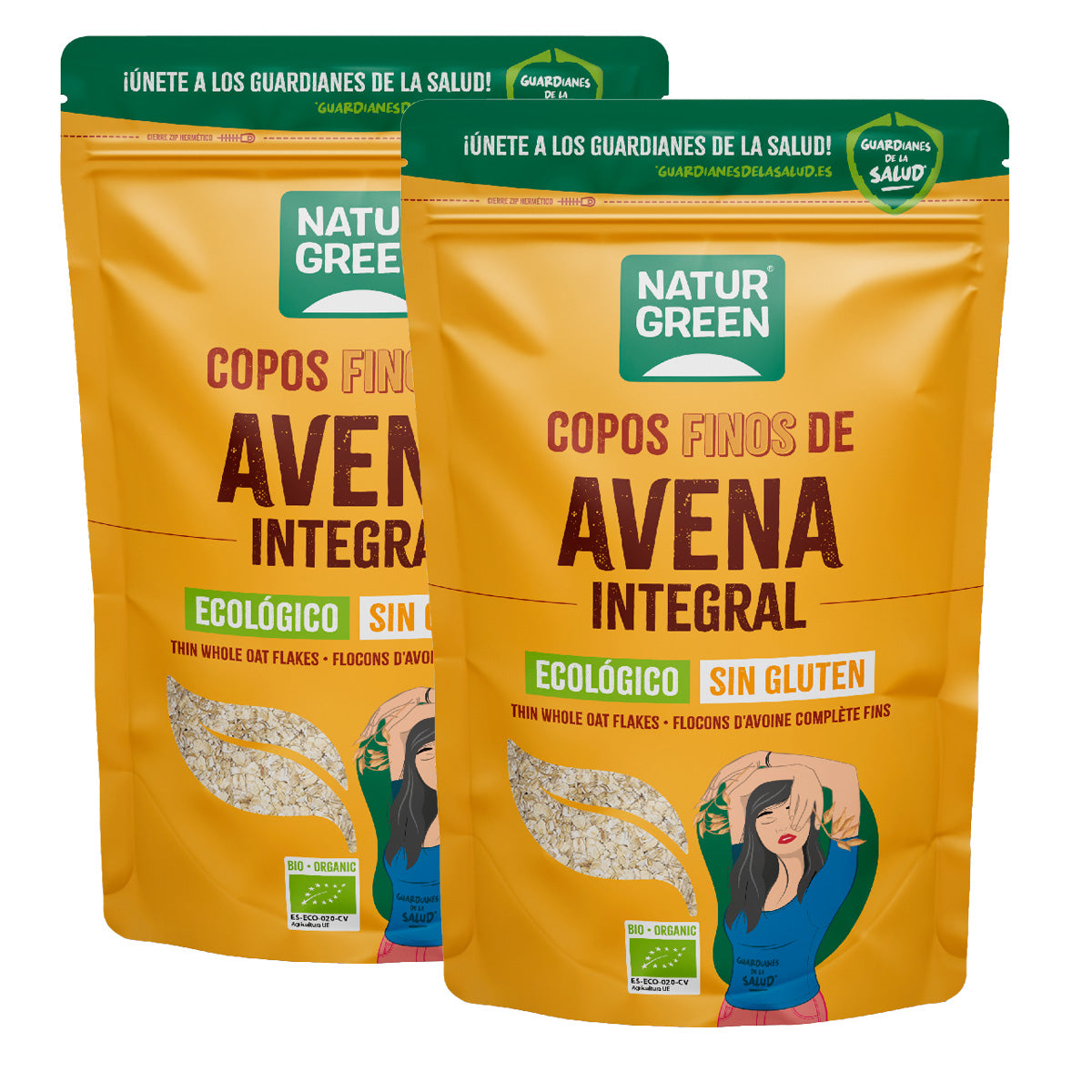Pack 2x Copos de Avena Finos Sin Gluten Bio NaturGreen 1Kg