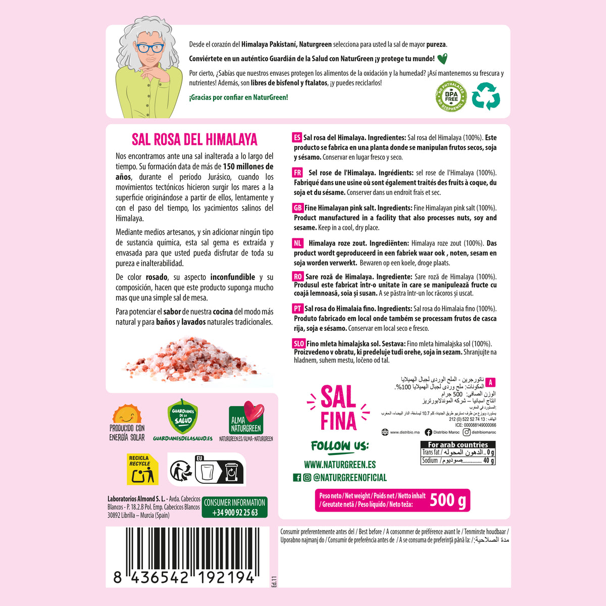 Sal rosa del Himalaya fina Naturgreen 500 g