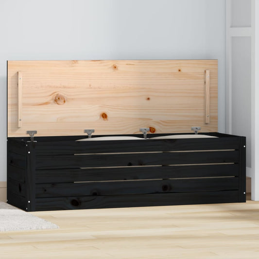 Caja De Almacenaje Madera Maciza De Pino Negro 109x36,5x33 Cm_0