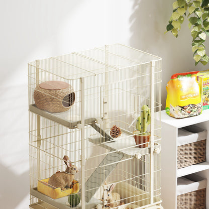 Pawhut Jaula Para Animales Pequeños De 4 Niveles Con Ruedas 69x44x120 Cm Beige_3