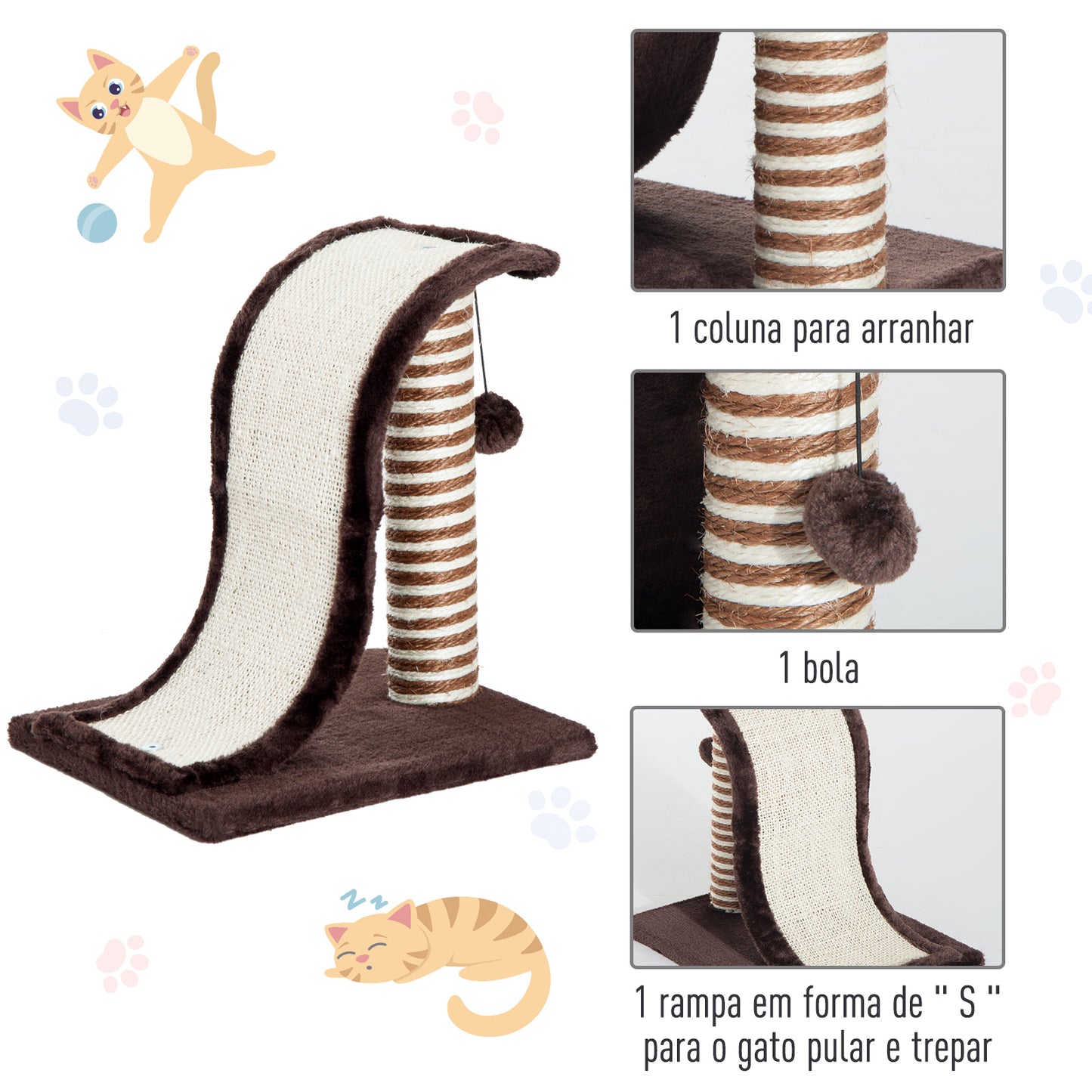 Pawhut Rascador Árbol Para Gatos De Sisal Para Jugar Y Arañar Marrón Crema_4