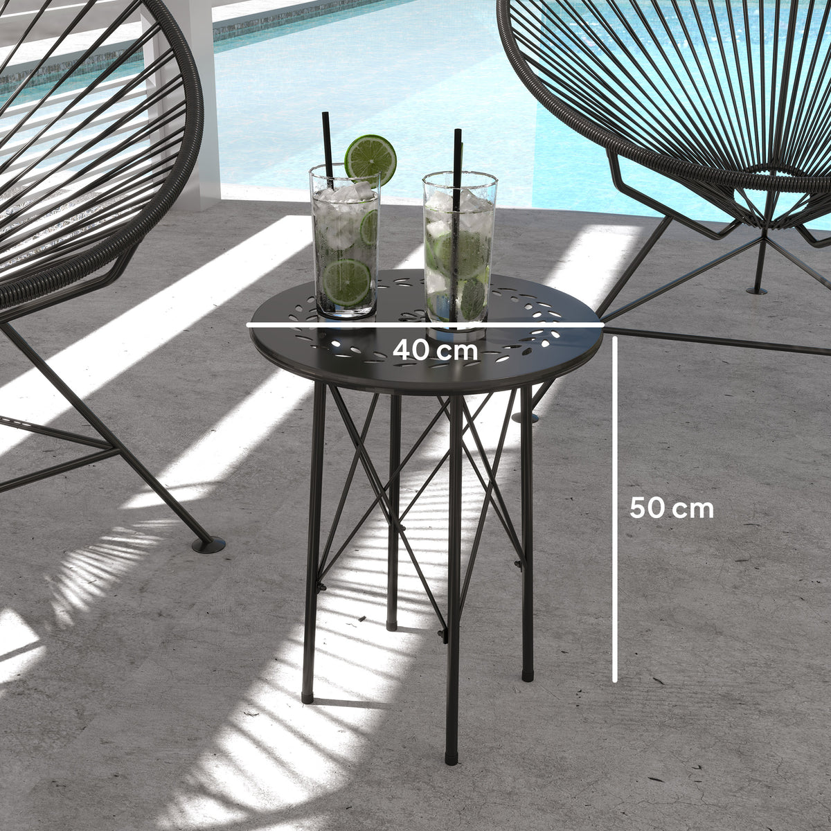Outsunny Mesa De Jardín Redonda Ø40x50 Cm Para Interior Y Exterior Negro_2