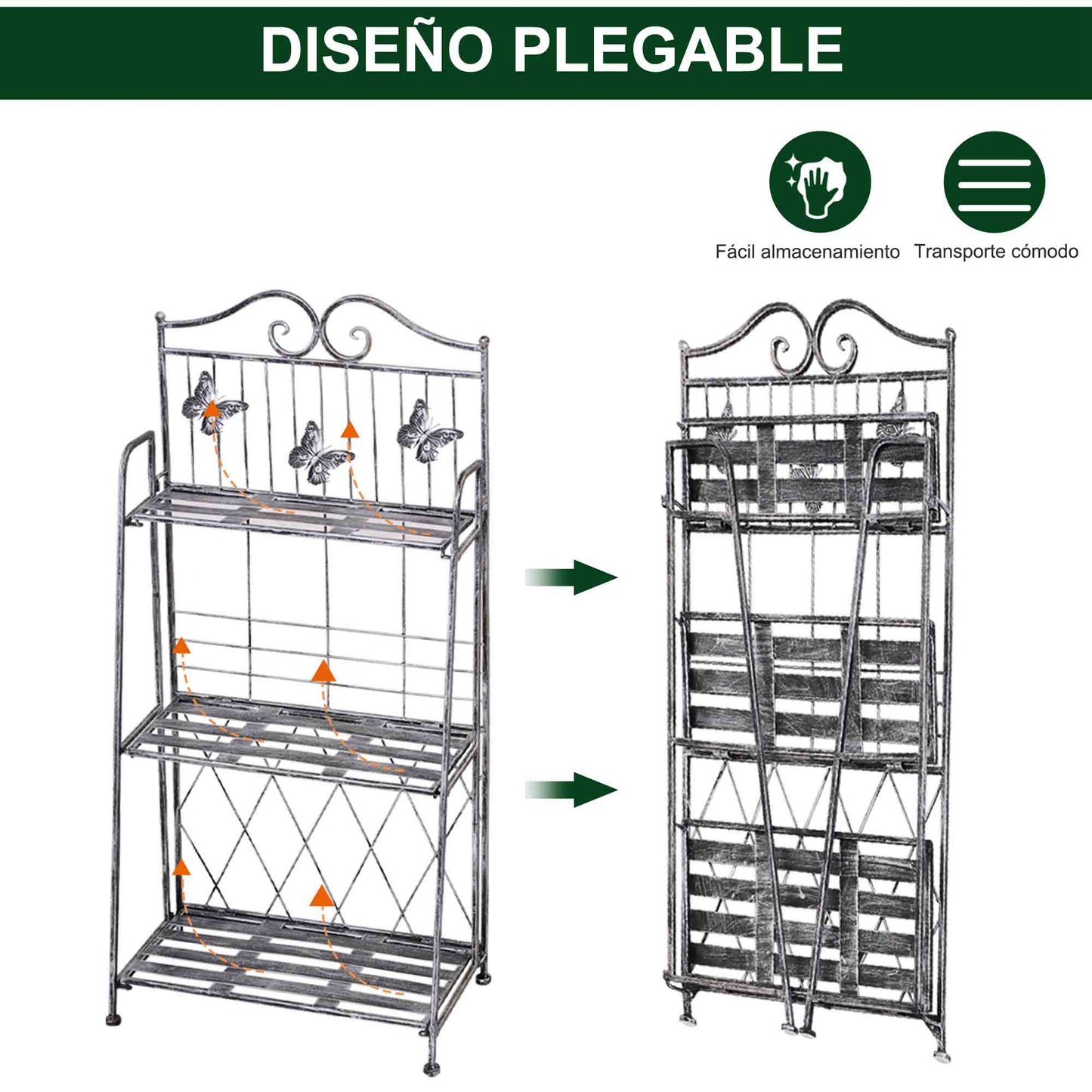 Outsunny Estantería Para Plantas Plegable De 3 Niveles Gris Plateado_4