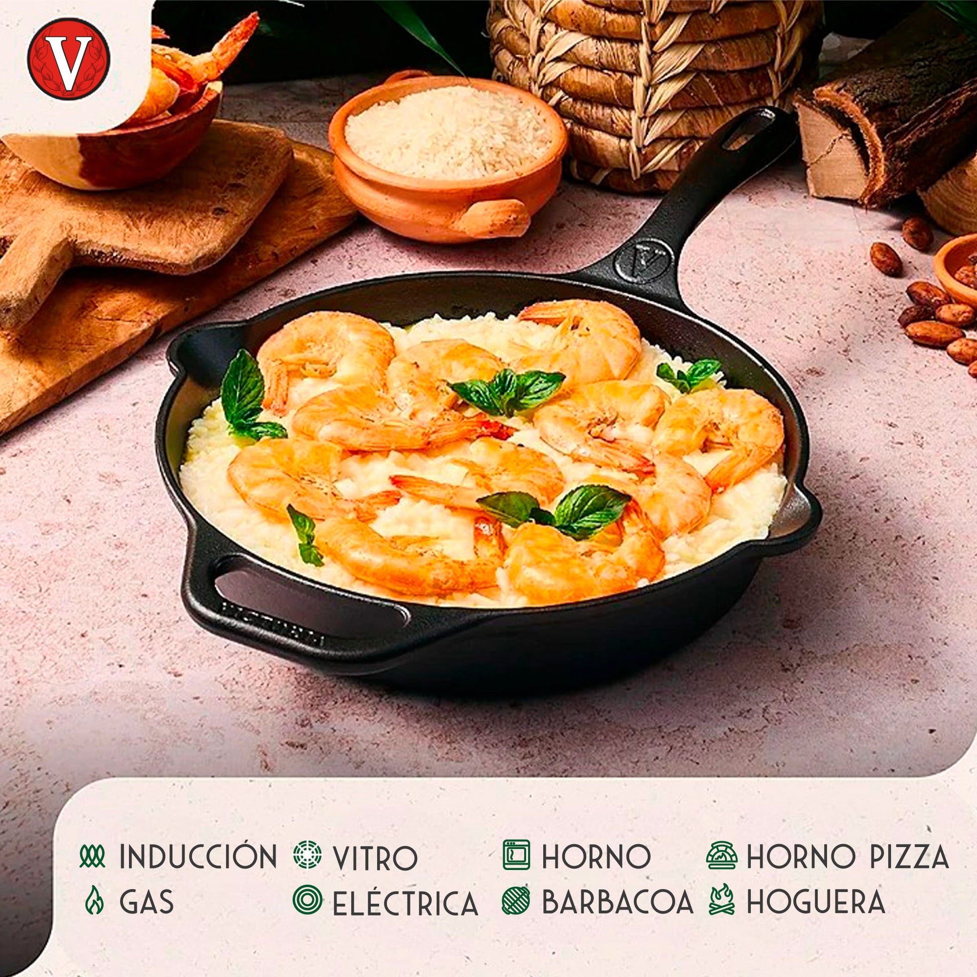 Victoria Sartén Hierro Fundido Curado Amazonía Guacamaya Inducción 25cm, Apta Para Todas las Cocinas_2