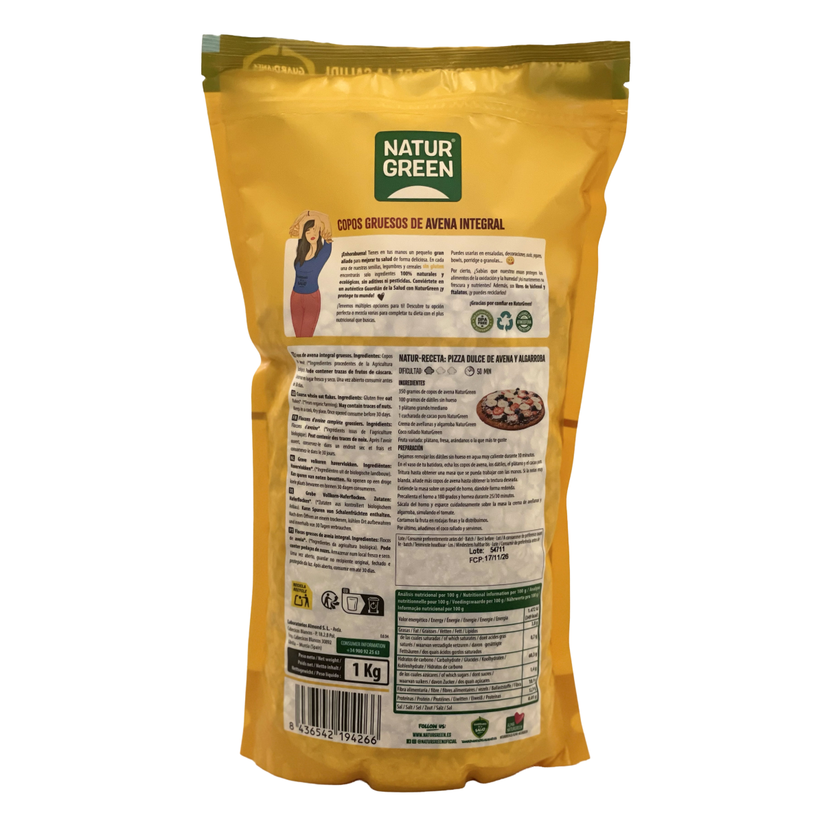 Copos de Avena Gruesos Sin Gluten Bio NaturGreen 1 Kg