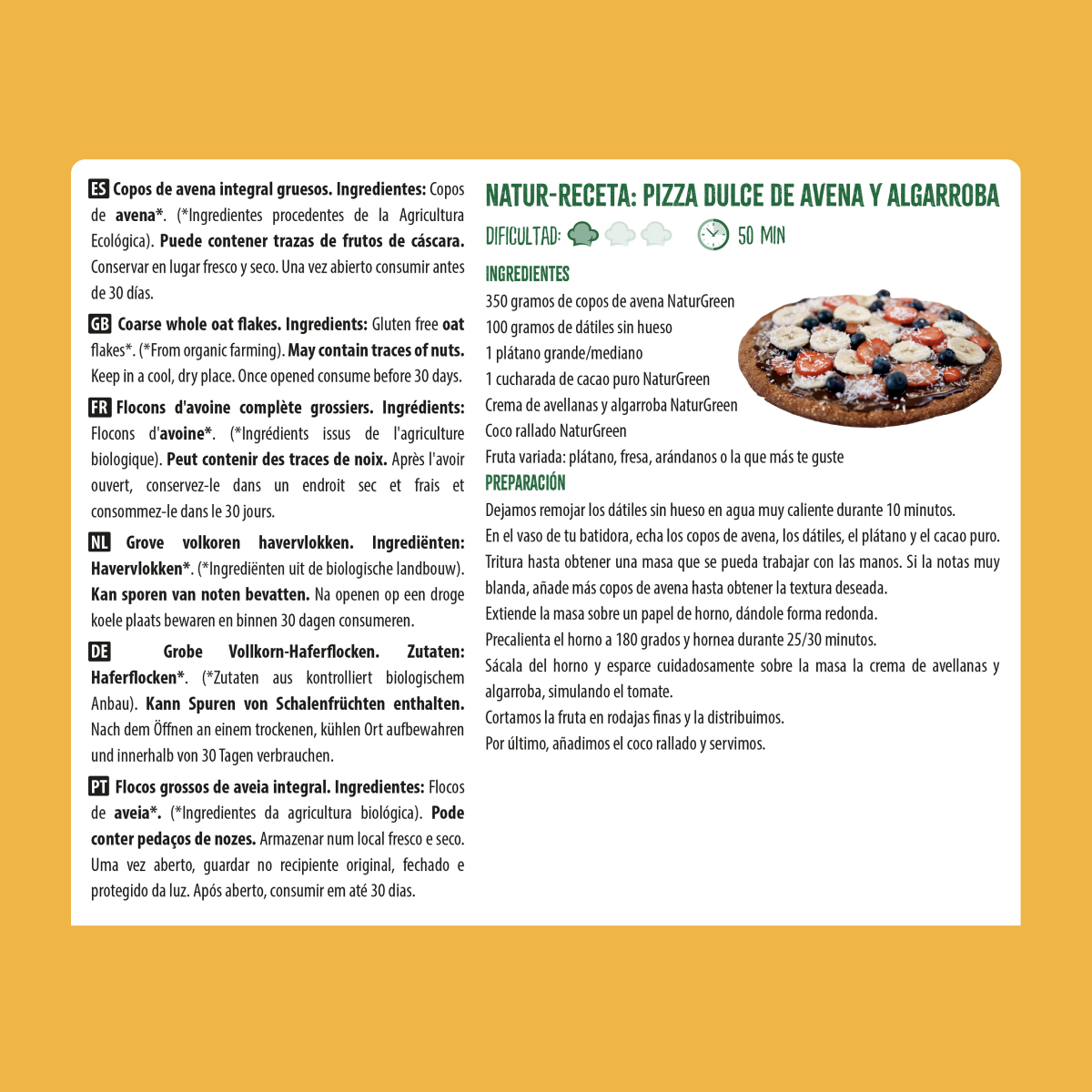 Copos de Avena Gruesos Sin Gluten Bio NaturGreen 1 Kg