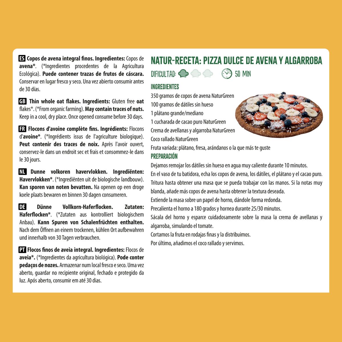 Pack 2x Copos de Avena Finos Sin Gluten Bio NaturGreen 1Kg