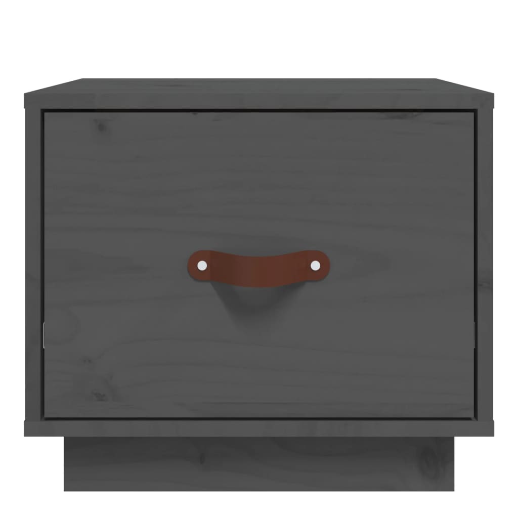 Mesita De Noche Madera Maciza De Pino Gris 40x34x35 Cm_3