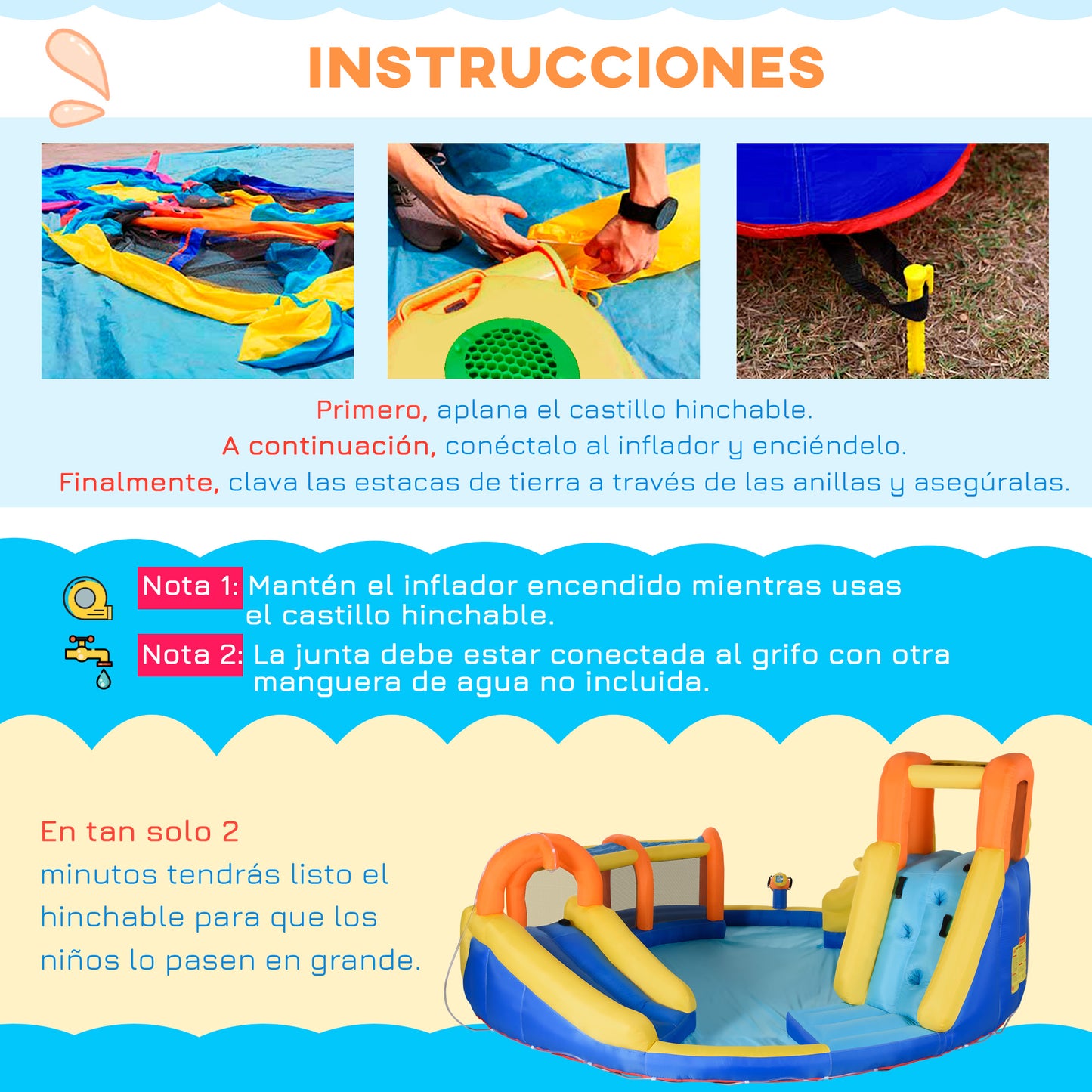 Outsunny Castillo Hinchable Para Niños De 3-8 Años 435x435x200 Cm Multicolor_5