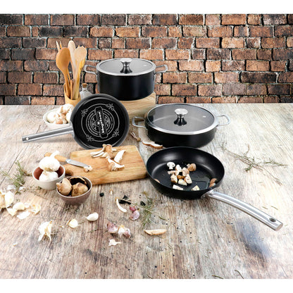 Batería Cocina Inducción 6 Piezas, Antiadherente Libre Pfoa Exterior Negro Mate Retro Vintage Magefesa Ares, Negro_2