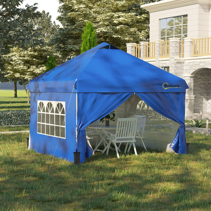 Outsunny Cenador De Jardín 3x3m Con Altura Ajustable 4 Paredes Extraíbles Azul_1