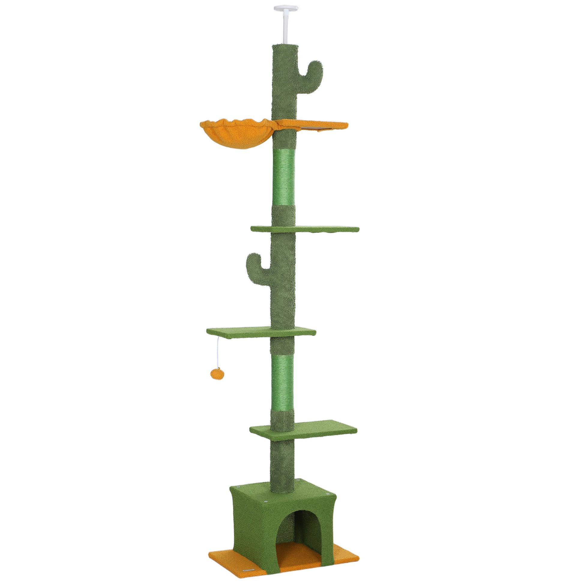 Pawhut Árbol Para Gatos De Suelo A Techo Altura Ajustable 230-275 Cm Verde_0