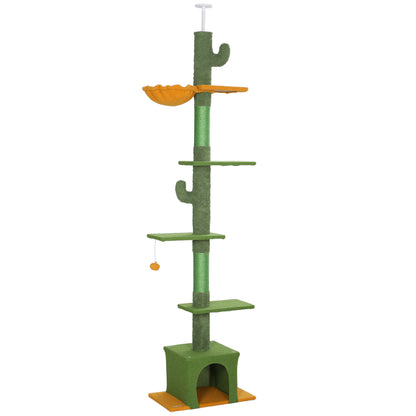 Pawhut Árbol Para Gatos De Suelo A Techo Altura Ajustable 230-275 Cm Verde_0