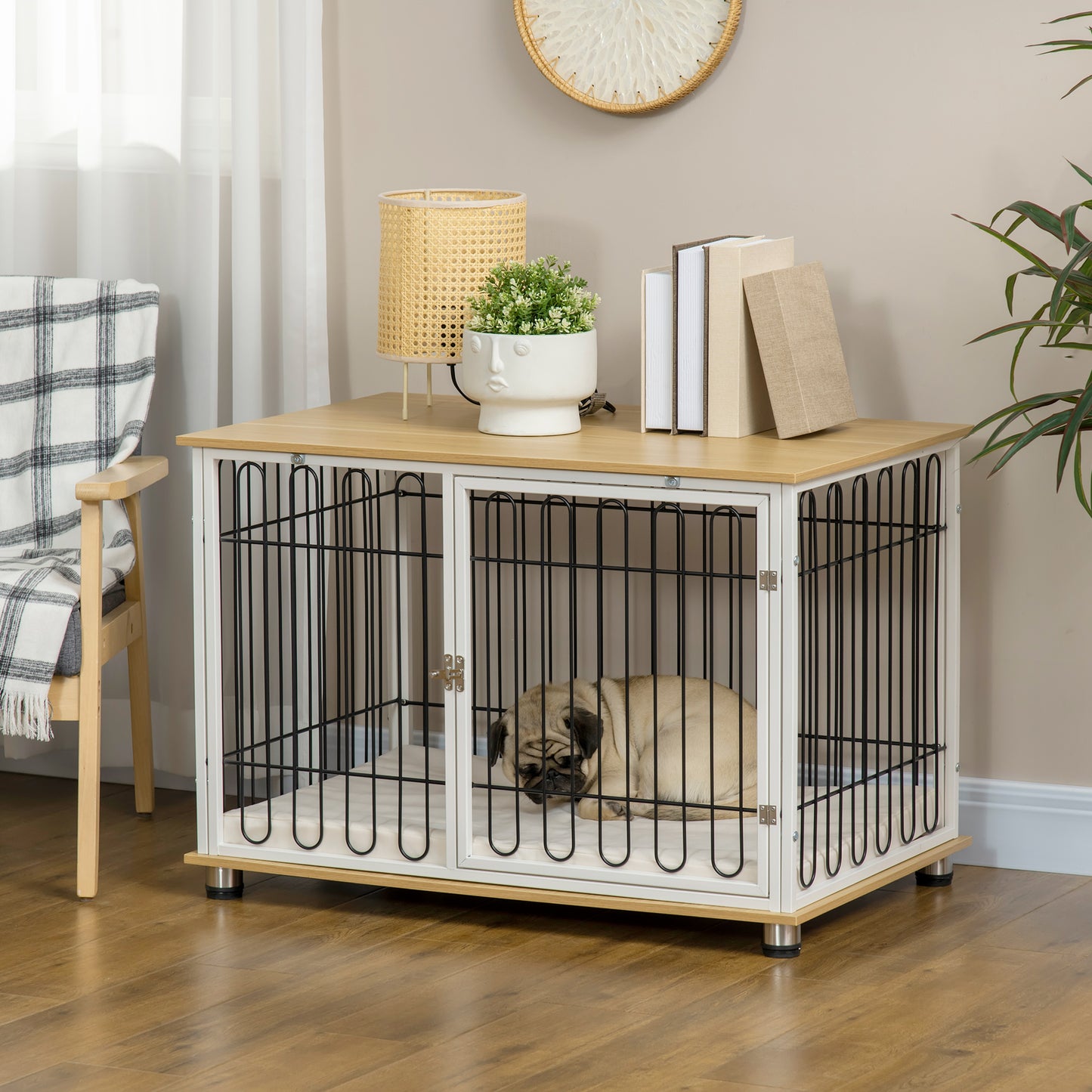 Pawhut Jaula Para Perros Interior En Casa 90x58x62,5 Cm Superficie Mesa Auxiliar_1