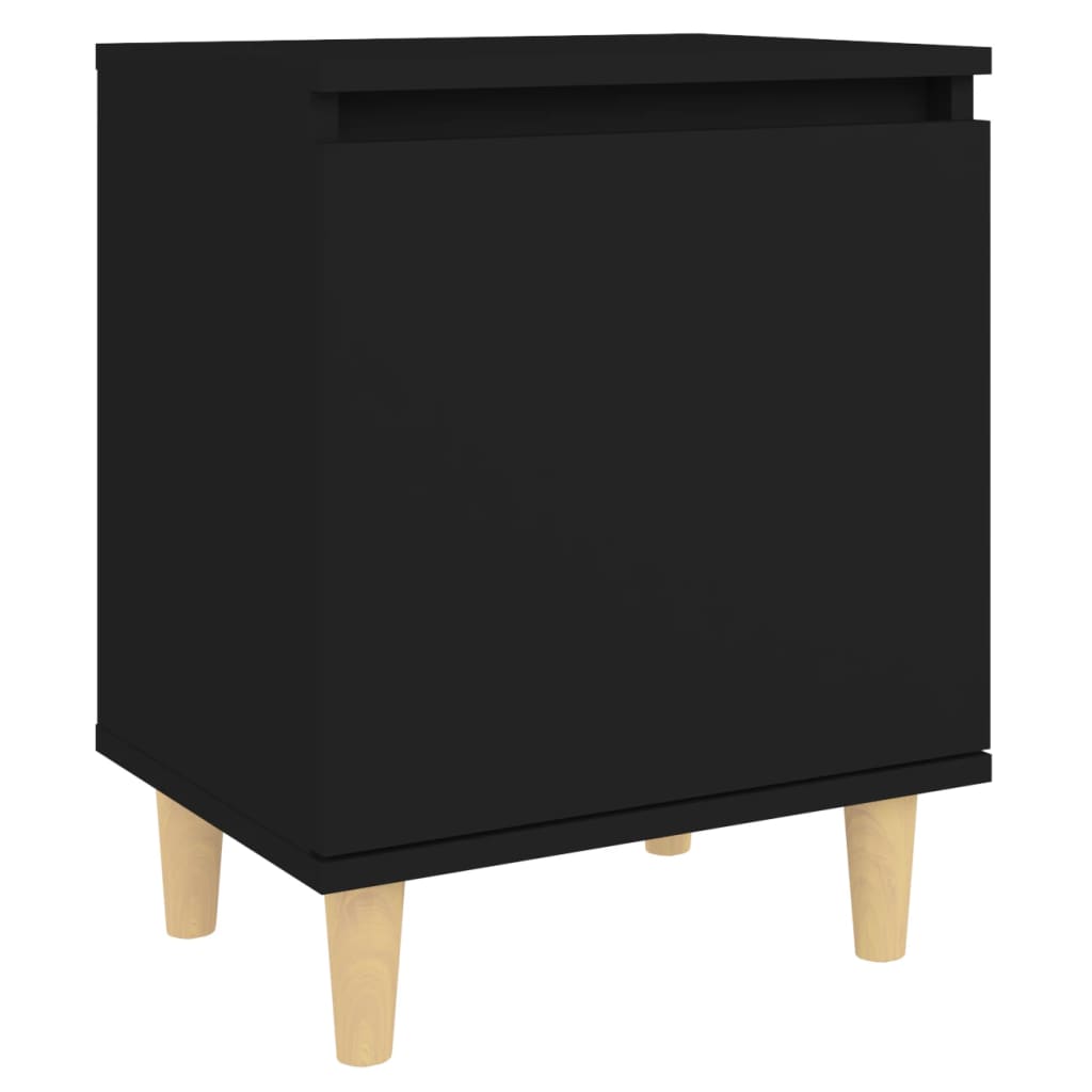 Mesita De Noche Con Patas De Madera Maciza Negra 40x30x50 Cm_0