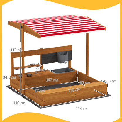 Outsunny Arenero De Madera Para Niños Con Techo Regulable 114x110x110 Cm Marrón_2