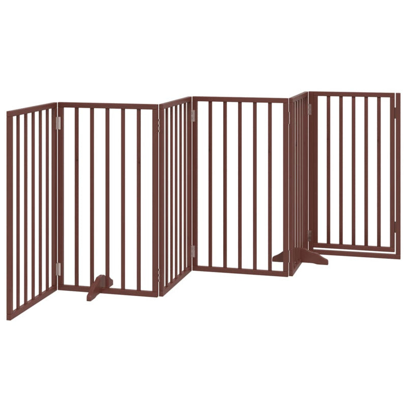 Vidaxl Puerta Para Perros Con Puerta Plegable De 6 Paneles Marrón 300 Cm Madera De Álamo_5