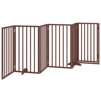 Vidaxl Puerta Para Perros Con Puerta Plegable De 6 Paneles Marrón 300 Cm Madera De Álamo_5