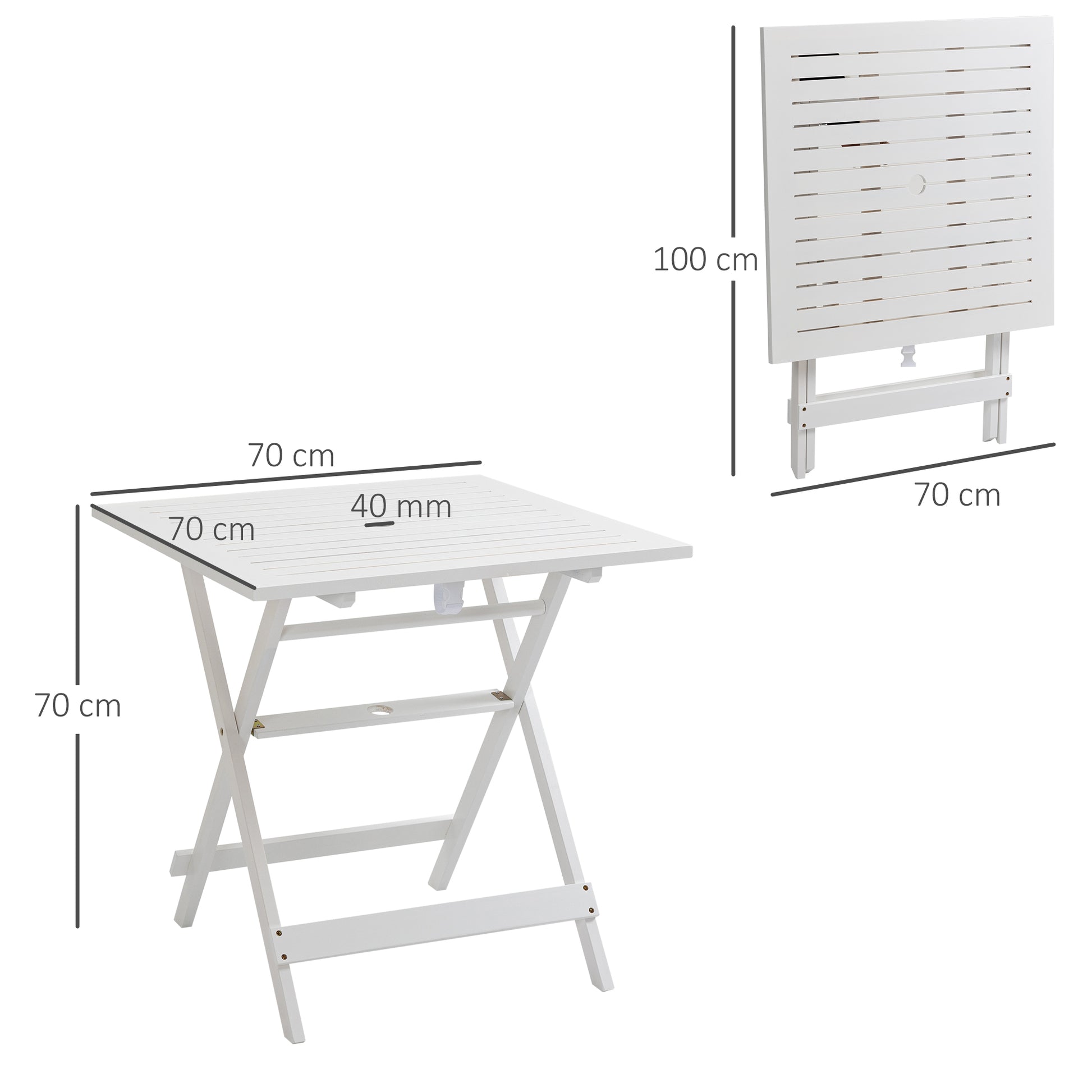 Outsunny Mesa De Jardín Plegable 70x70x70 Cm Con Agujero Para Sombrilla Blanco_2
