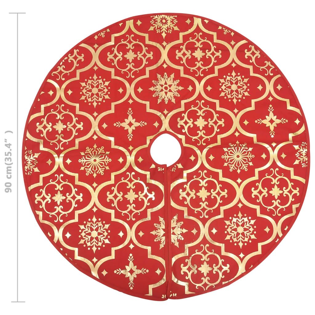 Vidaxl Falda Del Árbol De Navidad De Lujo Con Calcetín Tela Roja 90 Cm_2