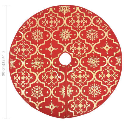 Vidaxl Falda Del Árbol De Navidad De Lujo Con Calcetín Tela Roja 90 Cm_2