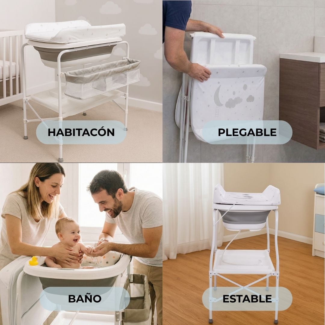 Bañera Bebé 5 En 1 Plegable Con Soporte, Cojín Antideslizante, Cambiador, Gris Pro Bathby_5