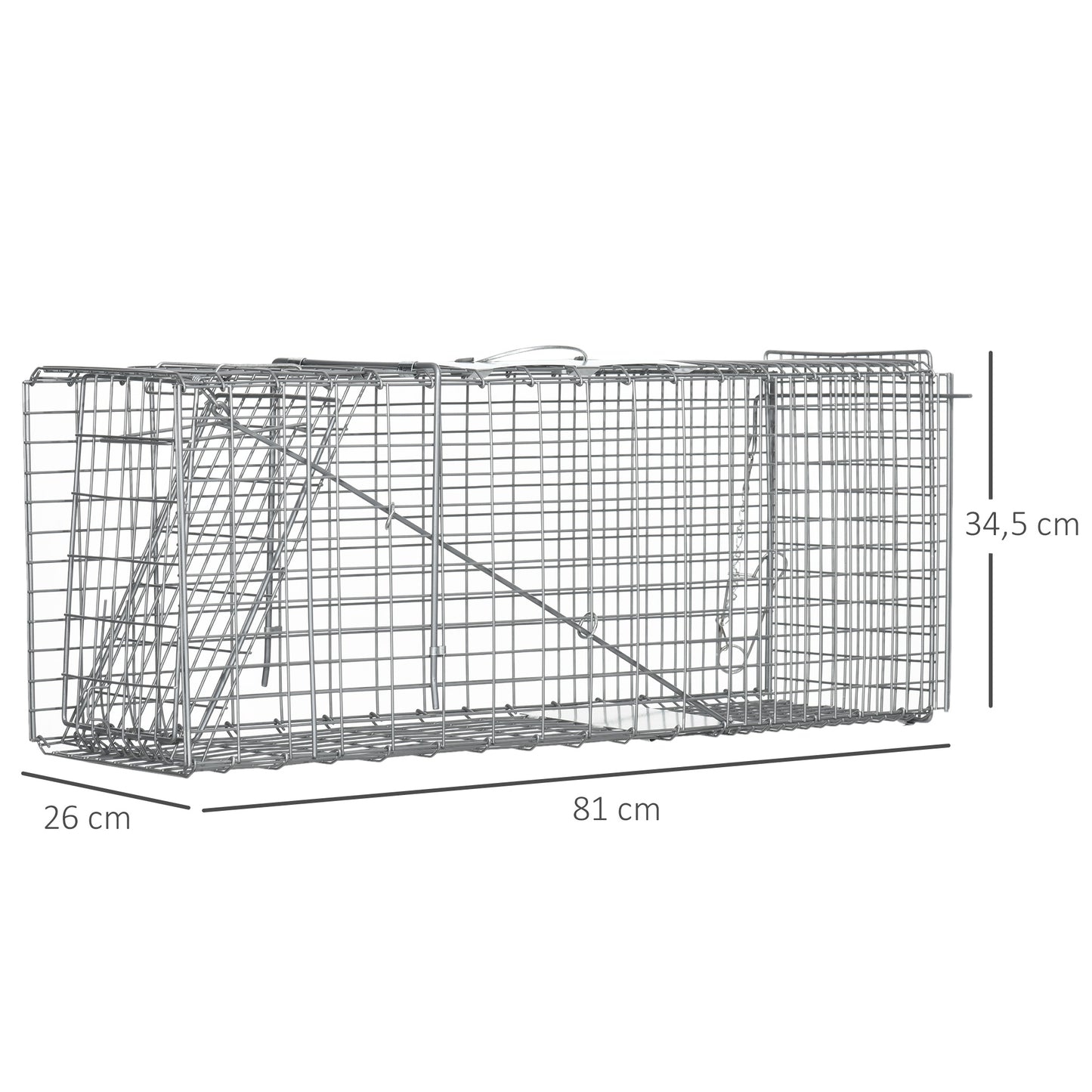 Outsunny Trampa Para Animales Vivos Plegable 81x26x34,5cm Con Puerta Y Asa Plata_2