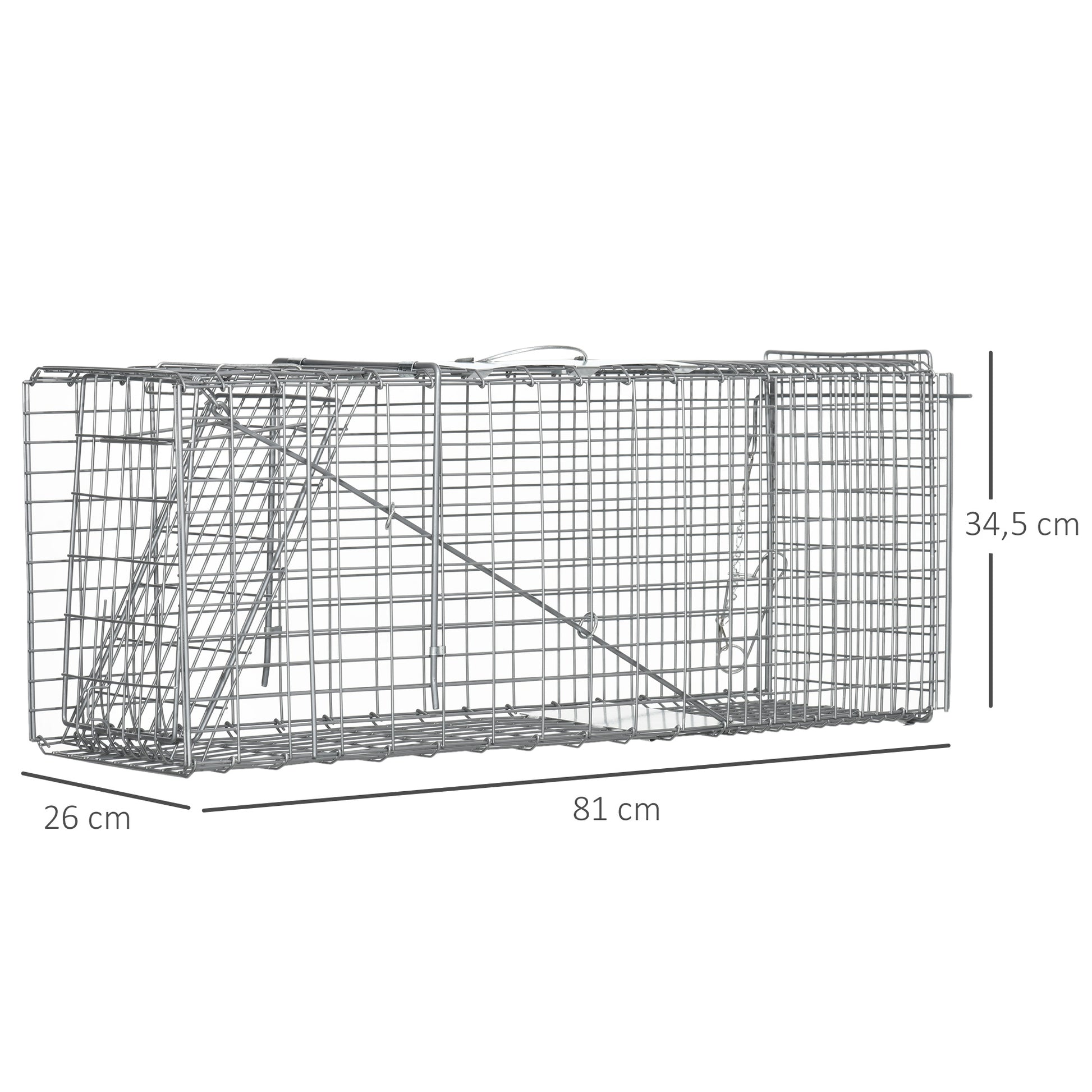 Outsunny Trampa Para Animales Vivos Plegable 81x26x34,5cm Con Puerta Y Asa Plata_2