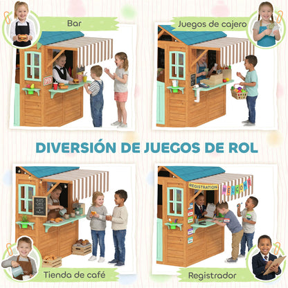 Aiyaplay Casita Infantil Exterior De Madera Con Barra De Snack Maceteros Pizarra_5