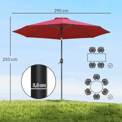 Outsunny Sombrilla De Jardín Ø295x250 Cm Con Manivela E Inclinación Vino Tinto_2