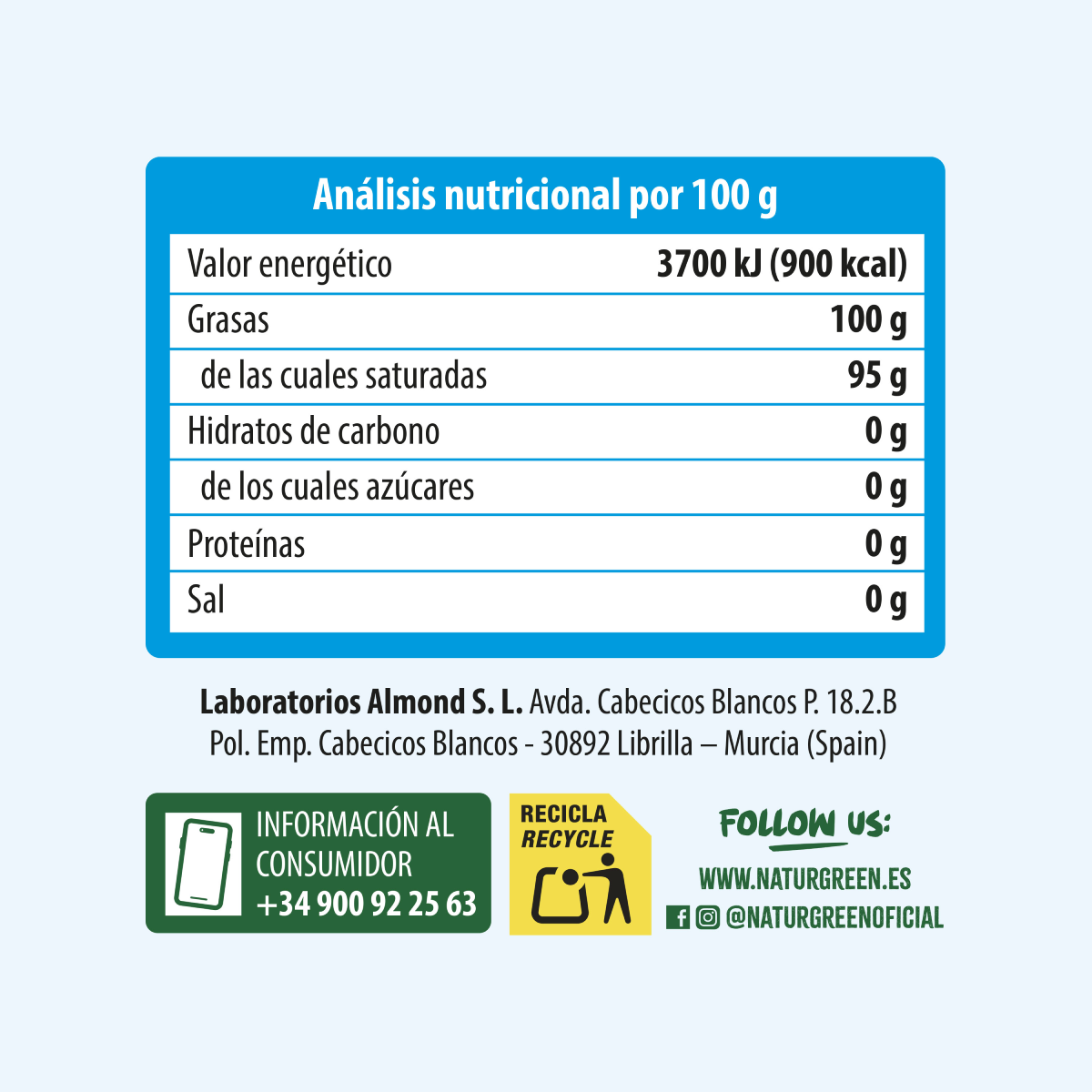 Grasa de coco Bio envase PET NaturGreen 375 ml