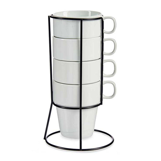Set 4 Tazas Apilables Blanco Con Estante Colección Vessia_0