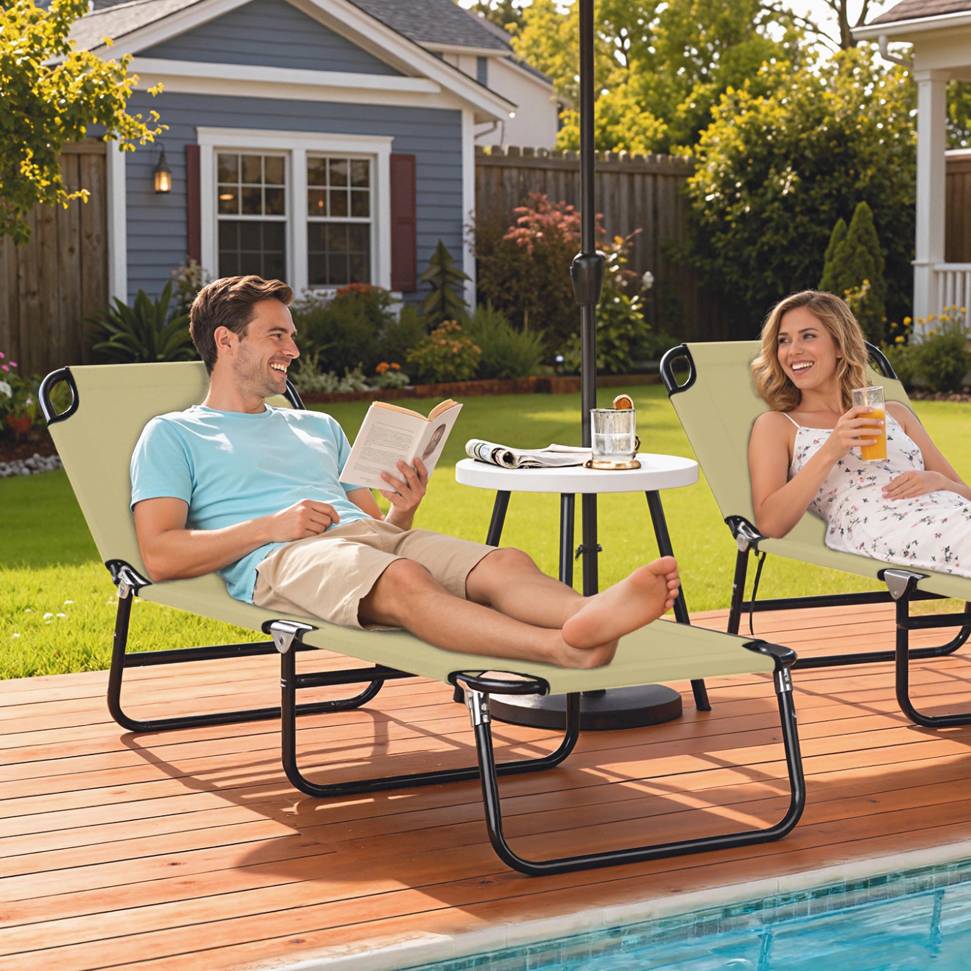 Outsunny Tumbona Plegable Reclinable Ajustable De 5 Posiciones 188x56x28cm Beige_1