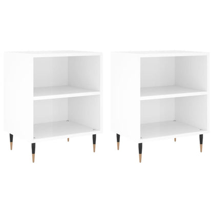 Mesitas Noche 2 Uds Madera Ingeniería Blanco Brillo 40x30x50 Cm_0