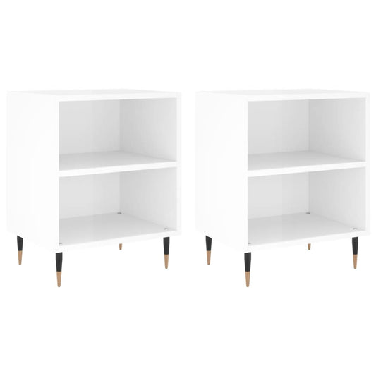 Mesitas Noche 2 Uds Madera Ingeniería Blanco Brillo 40x30x50 Cm_0
