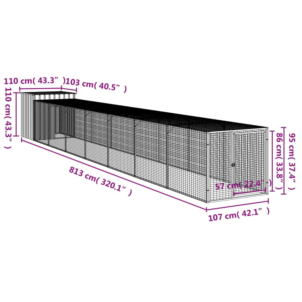 Vidaxl Gallinero Con Corral Acero Galvanizado Gris Claro 110x813x110cm_2