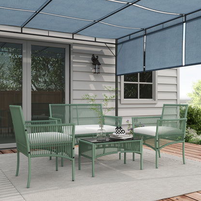 Outsunny Conjunto De Jardín Exterior De Ratán Sintético De 4 Piezas Verde Oscuro_1