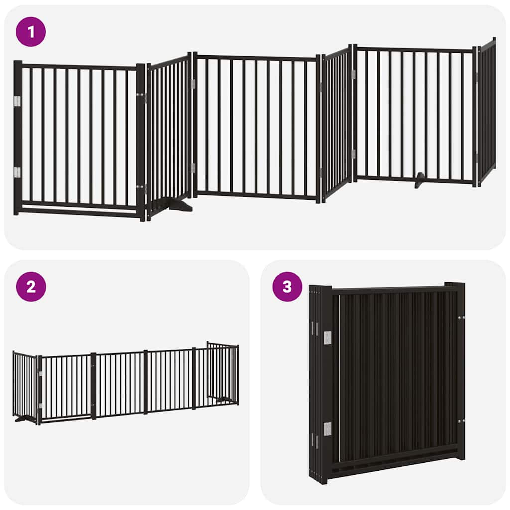 Vidaxl Puerta Para Perros Plegable 6 Paneles Madera Álamo Negra 480 Cm_4