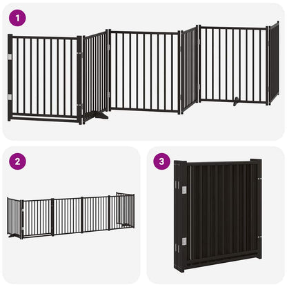 Vidaxl Puerta Para Perros Plegable 6 Paneles Madera Álamo Negra 480 Cm_4