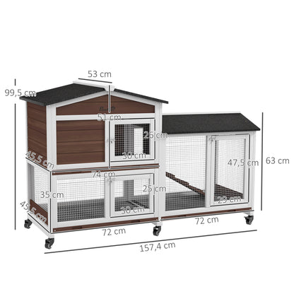 Pawhut Conejera De Madera 157,4x53x99,5 Cm Con Ruedas Techo Asfáltico Marrón_2