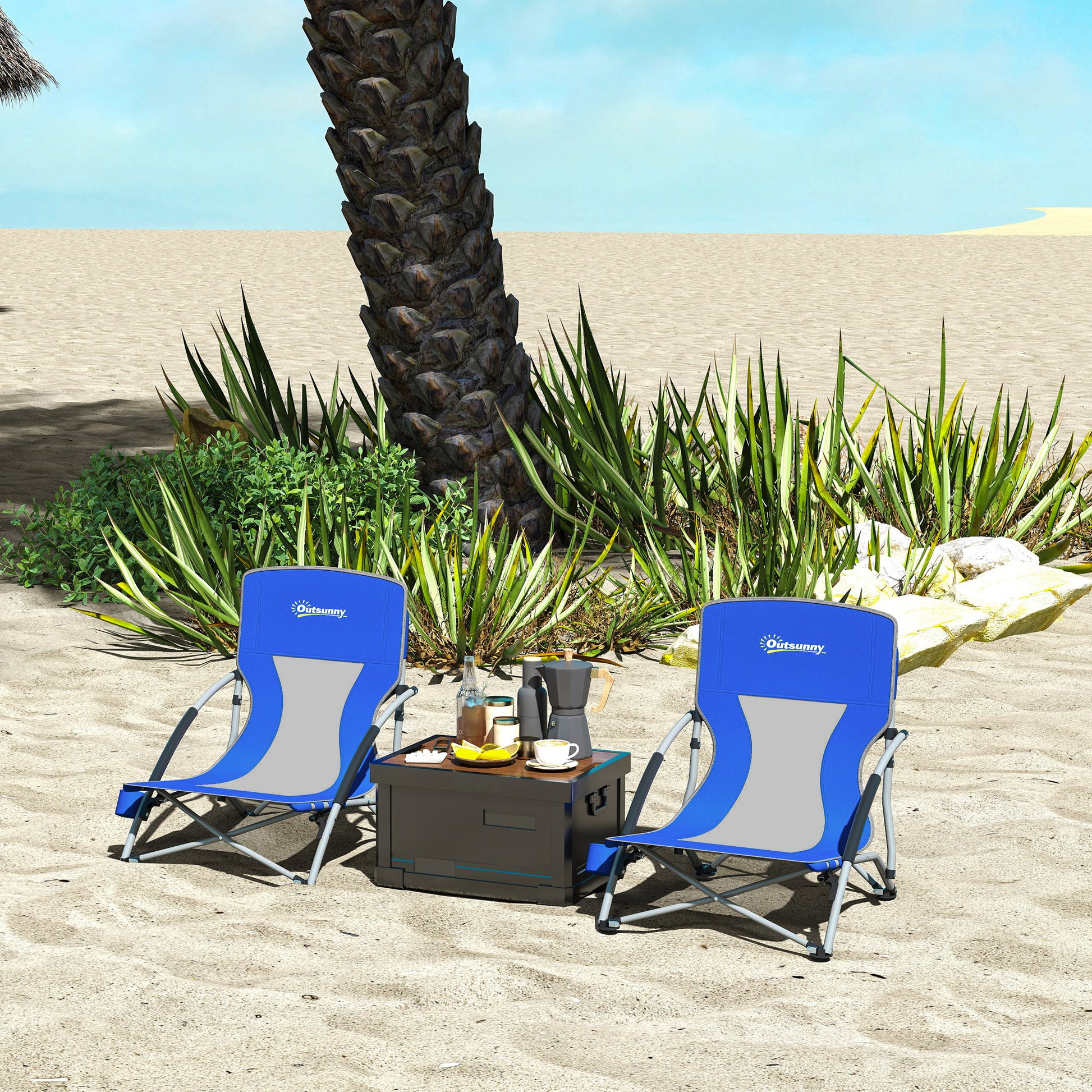 Outsunny Pack De 2 Sillas De Playa Plegables Ligeras Con Respaldo De Malla Azul_1